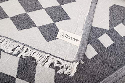 Bersuse 100% Cotton Bahamas XL Throw Blanket Turkish Towel Beach Blanket - Beach Camping Essentials - 75x90 Inches, Black - color: Black3