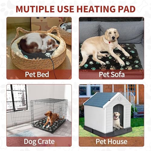 GOLOPET Large Dog Heating Pad 36x24 in with Smart Thermostat Switch and Power Line Protection Tube,Obtained MET and UL Dual Certification,Waterproof Pet Heating Pad for Dogs,with Plush Fabric Cover - size: 36.0"l X 24.0"w X 0.5"th