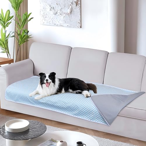 Cooling Blanket for Dogs - Q-MAX>0.4 Waterproof Pet Throw Blanket Bed Cover, Non-Slip Dog Blankets for Couch Protector, Washable Furniture Cover for Summer, Pearl Blue,30x70 - color: Blue, size: 30x70 Inch