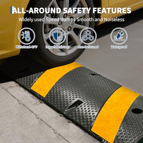 6FT (72") Rubber Speed Bump, 2-Channel Cable Protector Ramp, 1 Set (1 Bump + 2 End Caps), Heavy Duty Industrial Grade for Driveway, Parking Lot, Road