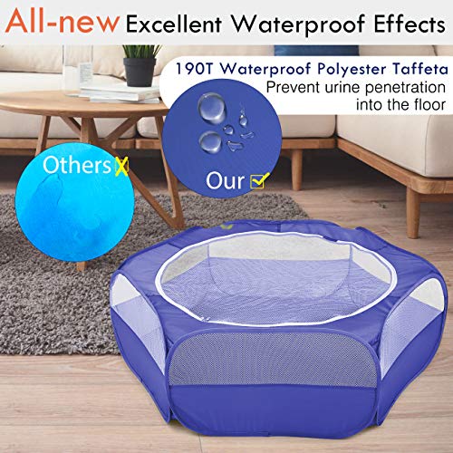 Pawaboo Small Animals Playpen, Waterproof Small Pet Cage Tent with Zippered Cover, Portable Outdoor Yard Fence with 3 Metal Rod for Chick/Kitten/Puppy/Guinea Pig/Rabbits/Hamster/Chinchillas,Indigo - color: H-Indigo