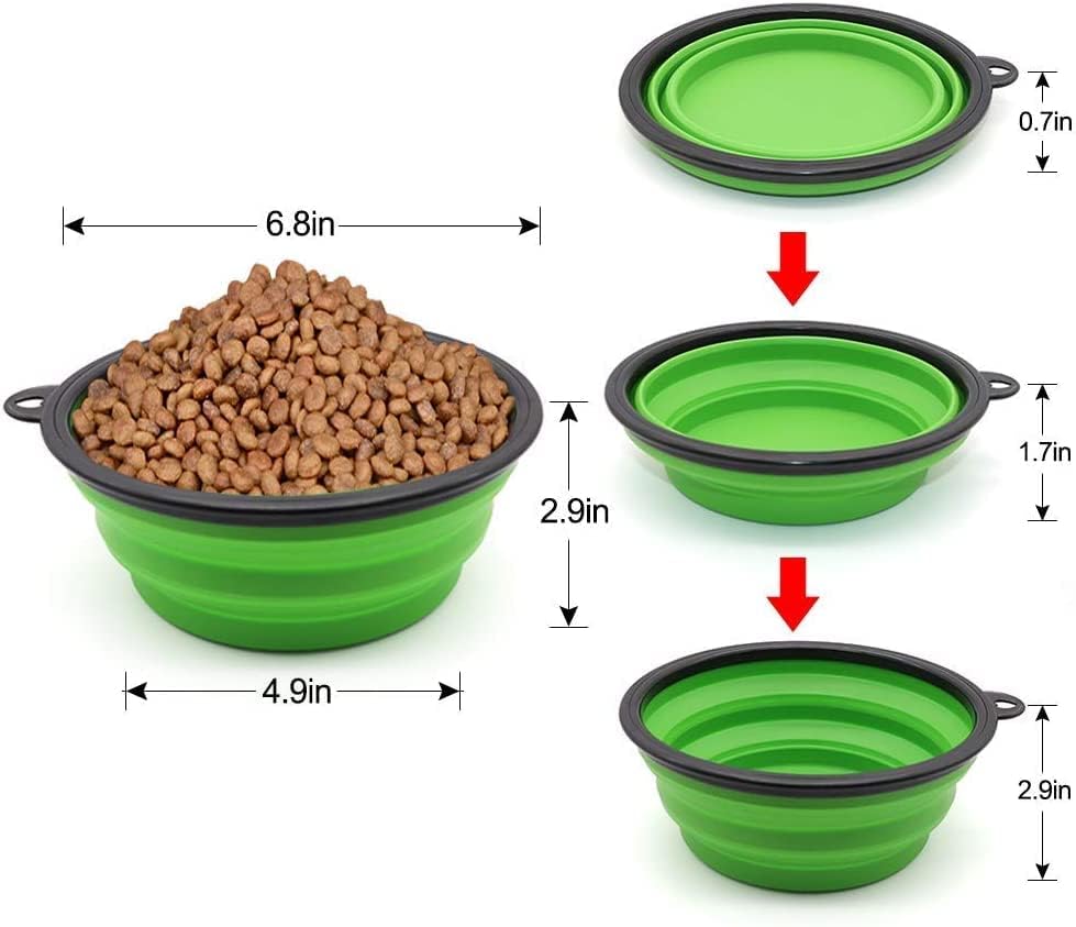 Large Dog Bowl Pet Collapsible Bowls, 2 Pack Collapsible Dog Water Bowls for Cats Dogs, Portable Pet Feeding Watering Dish for Walking Parking Traveling with 2 Carabiners (Large, Blue+Green) - color: Blue+Green, size: Large
