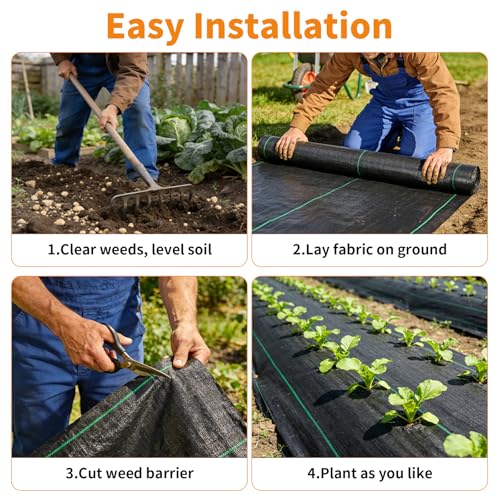 AMAGABELI GARDEN & HOME 3ft x 50ft Weed Barrier Landscape Fabric 4.3oz Garden Cloth Heavy Duty Weed Control Blocker Mat Gardening Ground Cover Durable Woven Geotextile Fabric Driveway Underlayment - size: 4.3oz-3x50ft