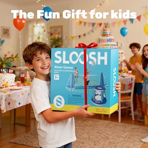 JOYIN Inflatable Volleyball Net & Basketball Hoops Pool Float Set; Balls Included for Kids/Adults, Summing Pool Game, Floating, Summer Floaties, Volleyball Court |Basketball,L-Dark Blue - color: Dark Blue, size: Large