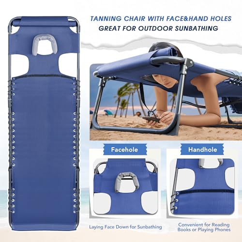 Flamaker Face Down Chaise Lounge Chair 5-Position Adjustable Sunbathing, Foldable Tanning Chair with Face& Arm Holes, Outdoor Recliner for Pool, Beach, Patio, Lawn (Blue, 1 Pcs) - color: Blue, style: Sauna, 1 Pcs