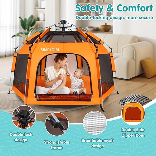 Premium Indoor and Outdoor Baby Playpen - Portable, Lightweight, Pop Up Pack and P Lay Toddler P Lay Yard w/Canopy and Travel Bag - Orange - color: Orange02