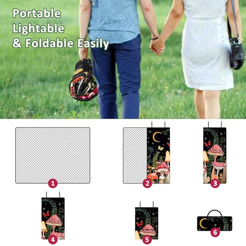 Mushroom Picnic Blankets Waterproof Foldable Picnic Outdoor Blanket 80"x 80" Picnic Mat 3-Layer Thicking Outdoor Foldable Blankets Sandproof Lightweight Beach Blankets with Strap Machine Washable - color: Mushroom, size: 80*80in