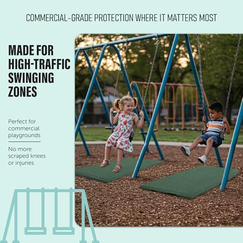 Playsafer Heavy Duty Commercial Grade Rubber Playground Safety Mat - Playground Protection Mat for Swings and Slides - 54" Long X 32" Wide x 2" Thick (Green) - color: Green