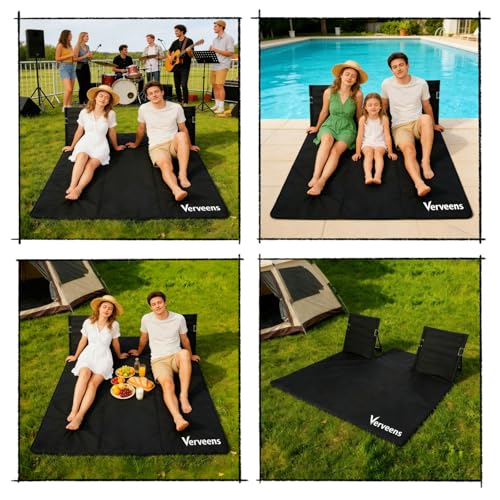 2-Person Portable Beach Lounge Chair with Carry Bag - Lightweight Outdoor Picnic Mat with Back Support for Beach Picnic Concerts Camping & Park (Black) - color: Black