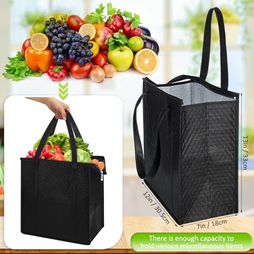 10 Pack Large Insulated Grocery Bags Reusable Shopping Bags with Zippered Top 13 x 12 x 7 Inch Thermal Cooler Totes Bulk with Handles for Hot Cold Food Delivery Refrigerator (Black) - color: Black
