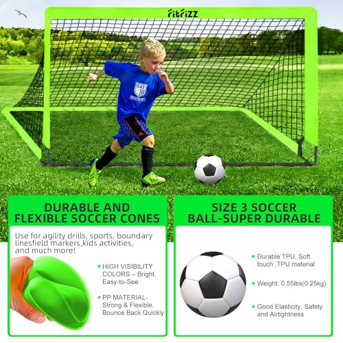 Soccer Goal, Soccer Goals for Backyard, 6x4ft Portable Pop Up Soccer Net Set, Soccer Training Equipment with Soccer Ball, Ladder and Cones - color: Green