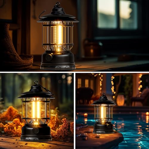Retor LED Camping Lanterns Black 3 Pack 1500 LM Step-Less Dimming, Lightweight Battery Powered USB Rechargeable Flashlight Survival Kits Indoor Outdoor Home Camping Emergency Outages Hiking Light - color: Black