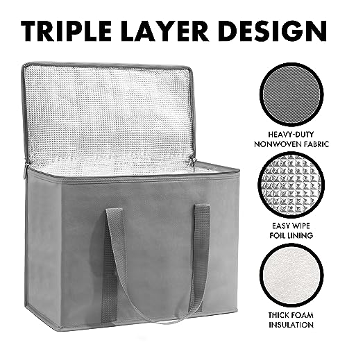 Carrywell (Not Made In China) Insulated Reusable Grocery Bags 2-Pack, Catering and Delivery Bag For Hot and Cold Food, Collapsible Thermal Tote For Doordash - color: Gray, size: 2 pack, style: XL Insulated