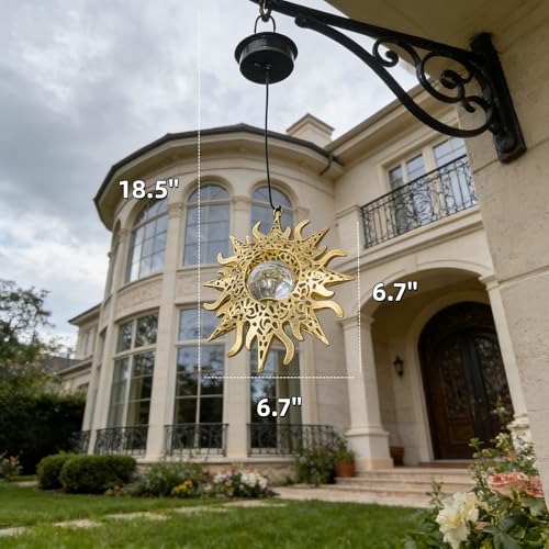 Hanging Solar Sun Lights Outdoor Waterproof Decor, 2 Pack Metal Daystar Shell & Glass LED Globe Lanterns for Garden, Backyard, Balcony, Patio, Tree, Wall, Mother's Day Gifts for Women Mom