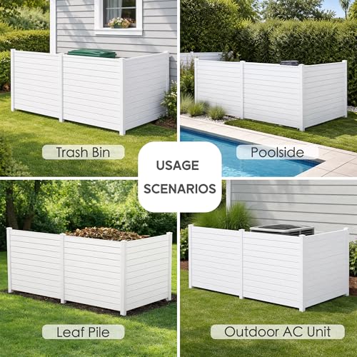 Kozyard 50" W x 48" H Outdoor Privacy Screens Aluminum Post, Air Conditioner Fence Panels, Pool Equipment Enclosure, Trash Can Screens Fence Kit for Outside Backyard Patio (White/2 Panels) - color: White/2Panels