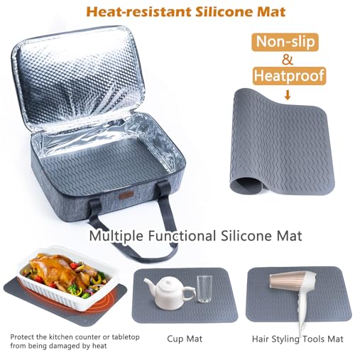 BAGSPRITE Insulated Casserole Carrier for Hot or Cold Food with Heat-resistant Mat, Casserole Dish Carrier Insulated Food Carrier, Hot Food Carrier, Foil Pan Carrier Fits 9" x 13" Baking Dish - color: Grey, size: Style A