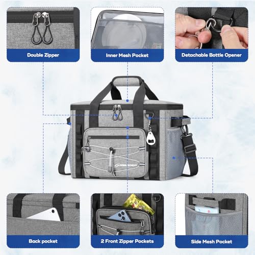 Maelstrom Soft Sided Cooler Bag, 30/40 Can Collapsible Insulated Ice Chest, Large Leakproof Portable Storage for Camping, Travel, Kayaking & Beach - color: 2.Gray, size: 40 Can