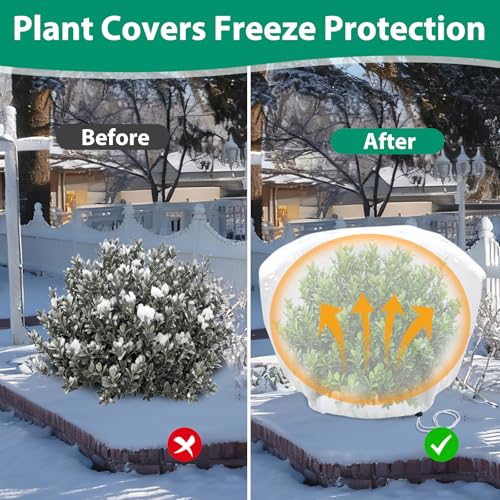 ANGAR 4 Pack Plant Covers Freeze Protection for Winter, 2.2oz/yd² (39.4" X 39.4") Shrub Plant Protection Bags with Drawstring, Plant Frost Protection Covers for Outdoor Garden Rose Bush Plants, White
