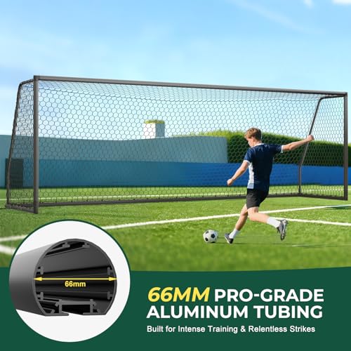 MOPHOTO Soccer Goal, 6X4/8x6/10x6.5/12x6/16x7/18.5x6.5/21x7/24x8ft Soccer Goals for Backyard, Full Size Soccer Goal for Teens & Adults Training - size: 21x7FT, style: Alu-Grey