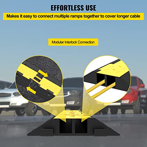 VEVOR Cable Protector Ramp, 4 Packs 2 Channels Rubber Modular Speed Bumps Rated 11000 LBS Load Capacity, Protective Wire Cord Ramp Driveway Rubber Traffic Speed Bumps Hump Cable Protector