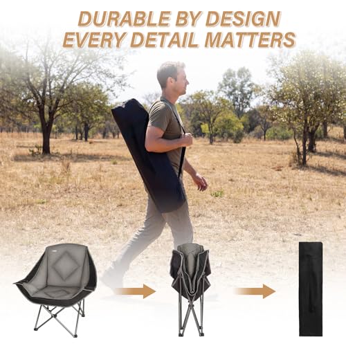 Folding Camping Chair,Oversized Portable Camping Chair with Cup Holder,Heavy Duty Padded Lawn Chair for Camping, Tailgates, Beach, and Sports - color: Black