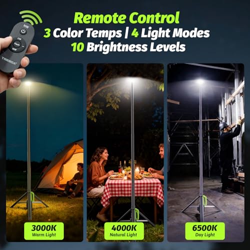 Tresda Rechargeable Telescopic Camping Light, 8.4FT LED Work Light with Tripod Stand & Remote Control, 3000LM Super Bright, 3 Color Temps, Portable Tripod Lights for Outside, Sports, Emergency