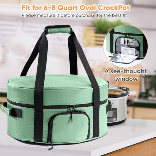 Insulated Slow Cooker Carrying Bag for 6-8 Quart CrockPot and Hamilton Beach Slow Cooker with See-thought Window, Portable Carrier Case with Adjustable Band and Accessory Pocket - color: Teal