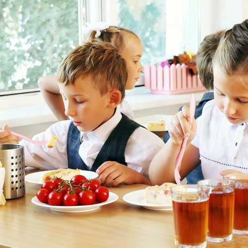 Travel Utensils Set - Reusable 5 Sets Wheat Straw Plastic Cutlery with Case, Portable Forks Spoons and Knives Set, Eco-Friendly BPA Free for Daily Use (5 Pink) - color: 5 Pink