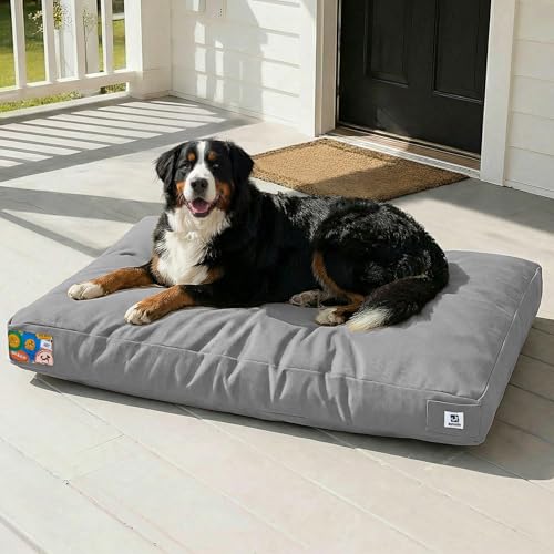 Sytopia 47 Inch Canvas Outdoor Dog Bed for XXL Dogs, Great Gift for Pets with Waterproof Machine Washable Removable Cover, Indoor Patio Pet Pad for Crate, Light Grey - color: Light Grey, size: XX-Large