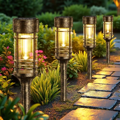 LETMY 4 Pack Brown Solar Pathway Lights Outdoor, Bright Solar Lights Outdoor Waterproof IP65, Solar Garden Lights Outdoor for Yard Walkway Driveway Landscape Garden Decor (Bronze) - color: Bronze, size: 4 PACK