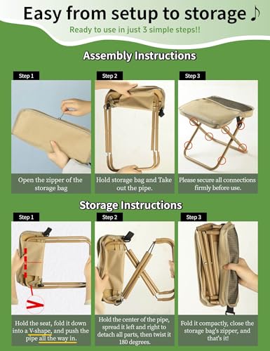 COMELY Camping Stool Folding Chair: All-Terrain Pocket Stool, 4 Anti-Sink Feet Stability, 270Lbs Capacity & 3s Setup, 600D Oxford Durable Seat. 5000 Cycle Tested for Rugged Sites Experienced Campers. - color: Khaki-2 Sets