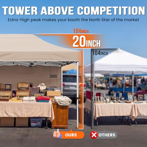Quictent 10x15FT Heavy Duty Pop Up Canopy Tent, Commercial Easy up Portable Waterproof Shelter with Roller Bag for Outdoor Wedding Party Events Markets Gazebos - color: Tan, size: 10X15