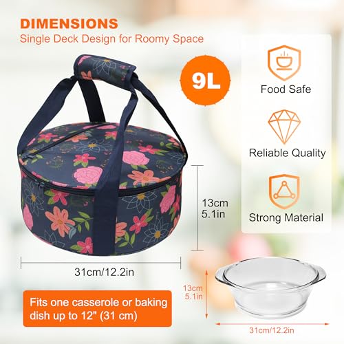 Round Insulated Pie Carrier Portable Food Cake Transport Lunch Bag for Potlucks Picnics Parties Gathering Outdoor Events Travel (Blue Floral) - color: Blue Floral
