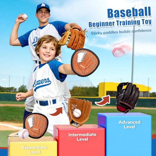 JoyCat Toss and Catch Ball Game for Kids,4 Paddles Outdoor Toys for Family Camping, Beach & Yard Game,Toddler Baseball Glove&Sticky Ball Set, Sports Birthday Gifts for Boys Girls Age 3-12 - style: 4 Paddles 4 Balls(Brown)