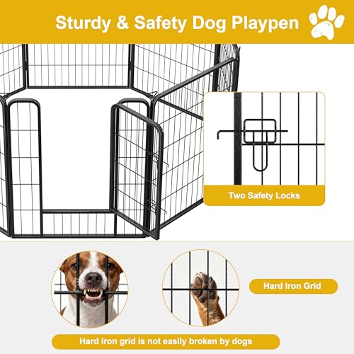 Heavy-Duty Iron Dog Playpen Outdoor Indoor,40 inch 8 Panels Dog Fences for RV Camping/Yard/Garden,Portable Dog Play Pen for Dogs,Puppies,Small Animals,Black Silver - color: Dark Sliver, size: 40''h