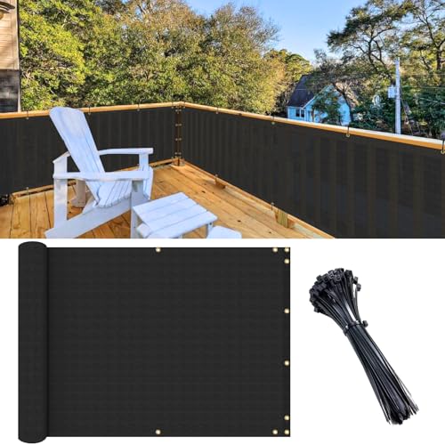 SunnyRoyal 3'x50' Balcony Privacy Fence Screen Apartment Railing Deck Cover, 3FT Outdoor Patio Screens with Zip Ties, HDPE Shade Cloth with Grommets, Mesh Fabric for Porch Backyard, Black