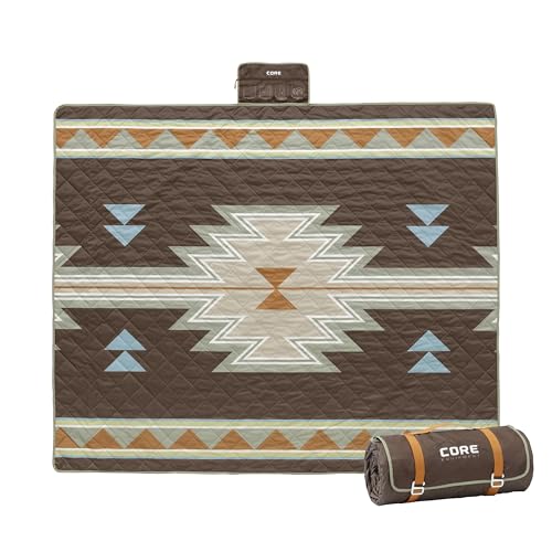 CORE Outdoor Weighted Blanket | Packable Waterproof Picnic Blanket, Beach Mat, Tent Camping Rug, & Stadium Blanket | Large Portable 94" x 78" Quilt Design with Built-in Straps and Carry Handle - color: Desert Mosaic