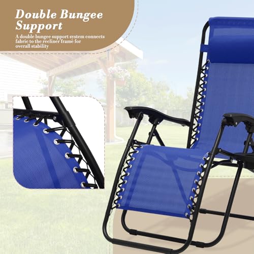Athena Collection Zero Gravity Outdoor Lounge Chair Set of 2 with Side Table, 25" Width Pool Lounge Lawn Chairs Reclining with Cup Holder, Outdoor Chaise for Beach Patio Backyard Outside, Blue - color: Blue, style: 25" Width