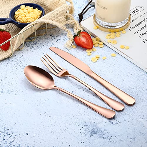 Portable Travel Utensils Set with Case,Reusable Office Flatware Set,Healthy Travel Cutlery Set 3 PCs Stainless Steel Fork, Spoon,Knife Cutlery Ideal for Travel, Lunch Box and Camping (Rose Gold-3PCs) - color: Rose Gold - 3 PCs