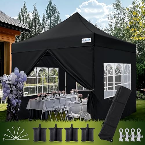 Quictent 10x10 Heavy Duty Pop Up Canopy Tent with Sidewalls, Hexagonal Legs- Commercial Instant Shelter with 3-Year Frame Warranty, 800D Waterproof Oxford Fabric for Weddings, Events, Outdoor Markets - color: Black, size: 10x10ft