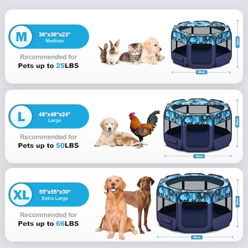48" Large Pop Up Dog Playpen & Whelping Box for Dogs, Portable Foldable Puppy Playpen with Waterproof Bottom, Pet Tent Exercise Pen for Camping/Indoor, Includes Bowl & Carry Bag