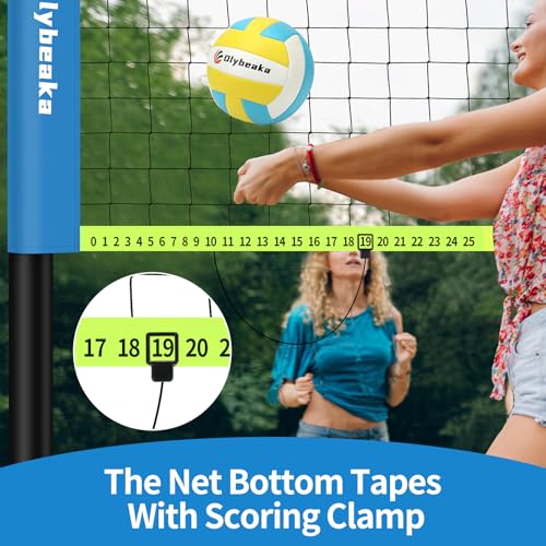 32ft Regulation Size Portable Outdoor Volleyball Net Set System for Backyard Beach with Height Adjustable Poles, PU Volleyball and Pump, Carry Bag, Boundary Line - Easy Set Up & Anti-Sagging - color: Blue and Green