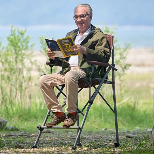 EVER ADVANCED Tall Camping Folding Chair 31", Portable Directors Chair, Bar Height Camping Chair with Carry Bag and Footrest, Armrest, Heavy Duty Supports 300 Lbs Red - color: Red, style: Fabric