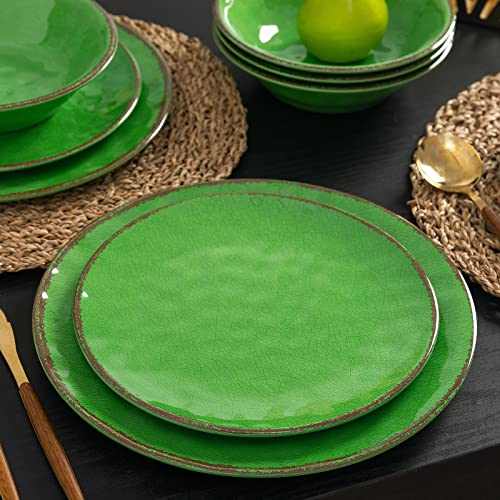 LEHAHA Vintage Crackle Melamine Dinnerware Sets, 12 Piece Plates and Bowls Sets, Great for Camping, RV. Durable and Chip Resistant Farmhouse Dishes Set, Service for 4(Green) - color: Green