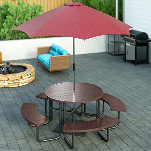 46-inch Brown Round Outdoor Picnic Table with Umbrella Hole - Heavy Duty Coated Steel Metal Patio Dining Set for Garden, Courtyard, BBQ & Commercial Use - color: Coffee-round