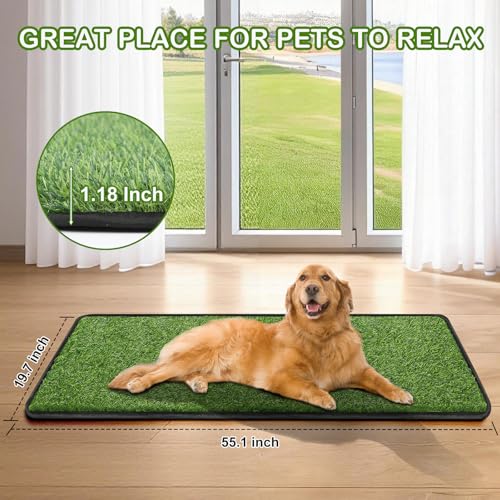 Artificial Grass Mat, Dog Grass Pee Pads, Fake Grass Pad for Pets Potty Training, Soft Grass Pad Rug, Grass Doormat with Drainage Holes, Pet Turf for Indoor Outdoor Use, Washable(19.7"*55.1") - size: 1'8" x 4'7" (Rectangular)