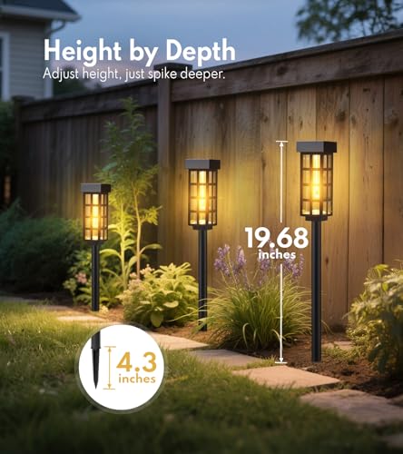 PASAMIC Solar Pathway Lights Outdoor, 24 Inch Tall Solar Landscape Lights, IP65 Waterproof Outdoor Lights, Warm White LED Solar Garden Lights for Yard Patio Lawn Driveway Walkway Path Lighting - color: Black（Glass）