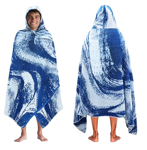 COTTON CRAFT Hooded Beach Towel - Oversized XXL 35x84 Towel with Hood for Adults - The Big Kahuna 7 Foot Large Beach Blanket Towel - Big & Tall Soft 100% Cotton Velour Pool Bath Wrap - Waves Blue - color: Surf Blue, size: 1 Pack - 35x84 Hooded