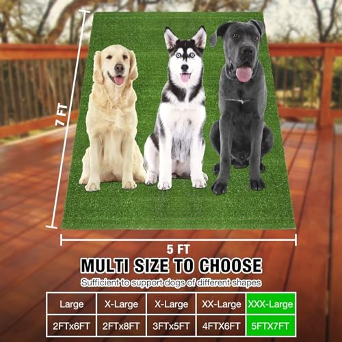 GLOBREEN Extre Large Artificial Grass for Dogs Potty, 5FTX7FT Fake Grass for Puppy Potty Training, Turf Rug for Pets Kennel Playpen Patio Balcony Indoor Outdoor - size: 5ftx7ft
