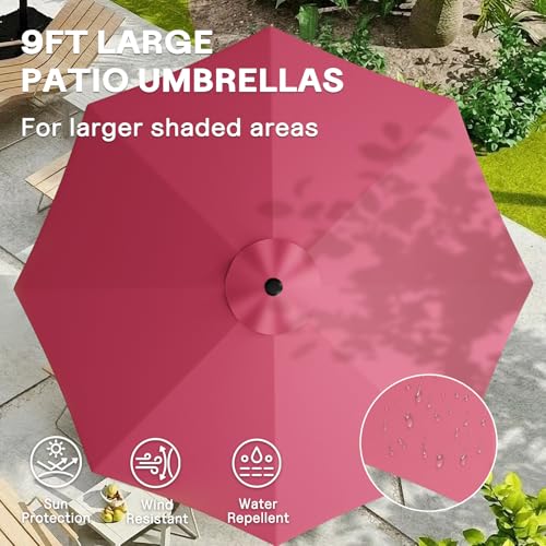 LEVELEVE 9FT Outdoor Patio Umbrella with Easy Crank - UV Resistant & Waterproof Market Umbrella with Ventilated Canopy, 8 Sturdy Ribs & Powder-Coated Frame for Garden, Deck, Backyard, Pool, Patio Table - color: Dark Red, size: 9FT